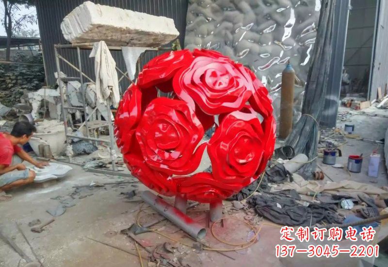 许昌不锈钢公园玫瑰花镂空球雕塑