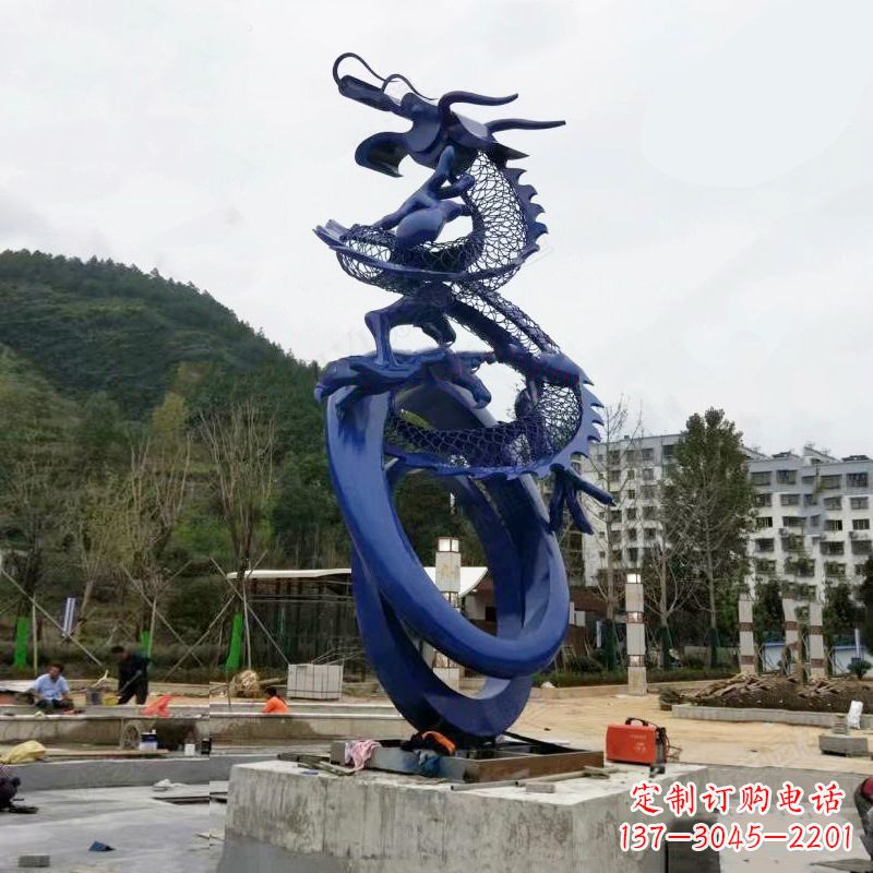 许昌不锈钢景观龙雕塑-公园园林铁艺动物景观标识
