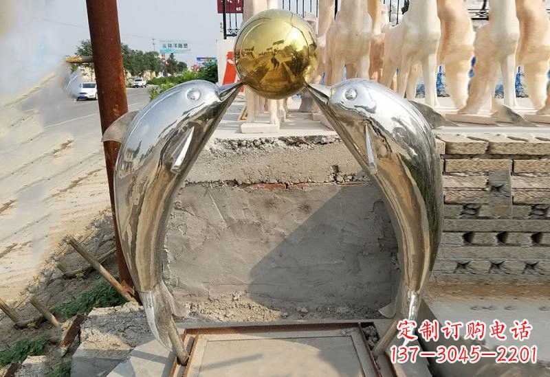许昌不锈钢镜面海豚顶球雕塑