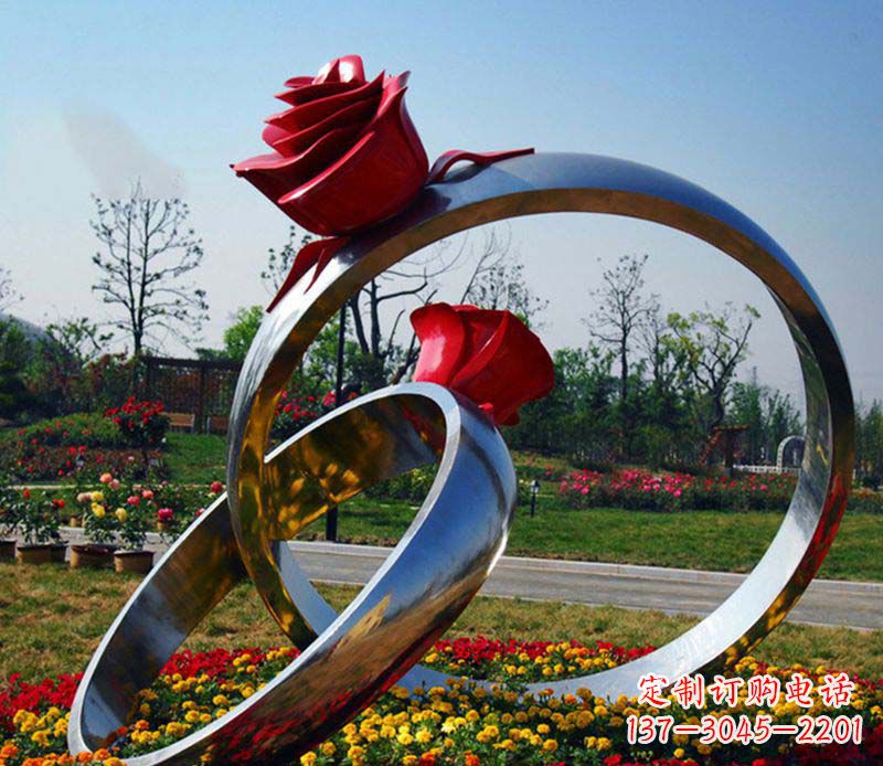 许昌不锈钢玫瑰戒指雕塑 (2)