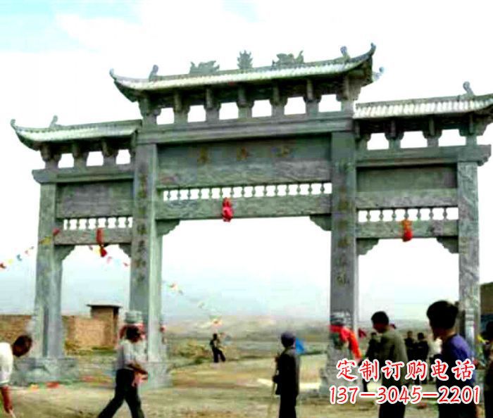 许昌村庄三门牌坊石雕 (3)