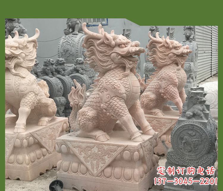 许昌大理石踩球麒麟门口神兽石雕 (2)