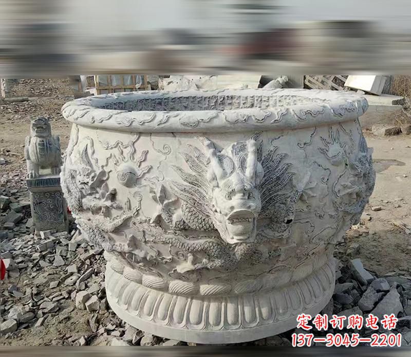 许昌大理石龙浮雕水缸