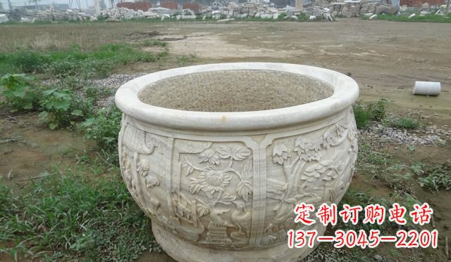 许昌大理石鸳鸯园林景观石雕花盆