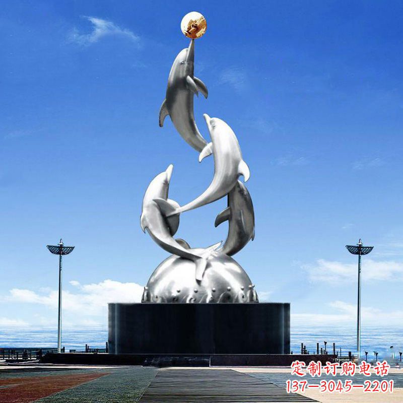 许昌大型不锈钢海豚雕塑-学校文化动物景观雕塑