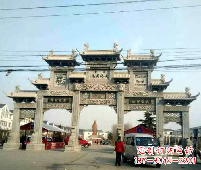 许昌大型五门石雕牌坊 (3)
