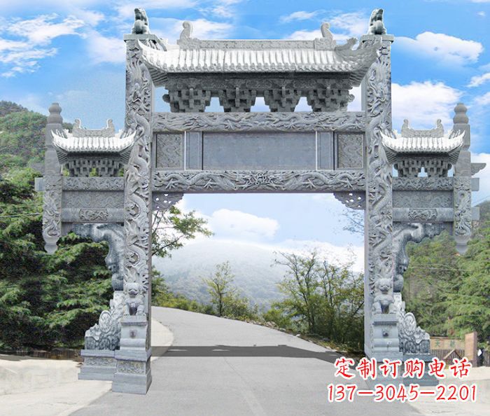 许昌单门村口石雕牌坊 (3)