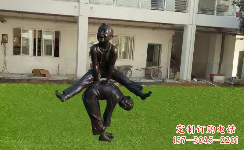 许昌卡通青少年跳马铜雕塑