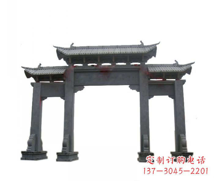 许昌仿古三门牌坊石雕 (7)