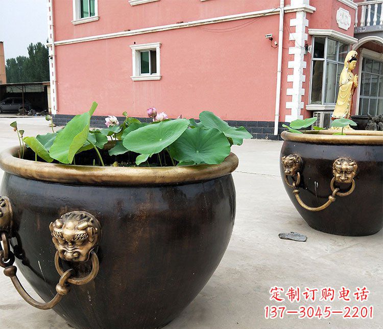 许昌仿古狮子头水缸铜雕塑 (2)
