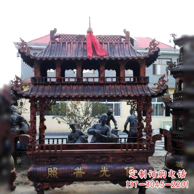 许昌古典风格三足铜香炉定制雕塑