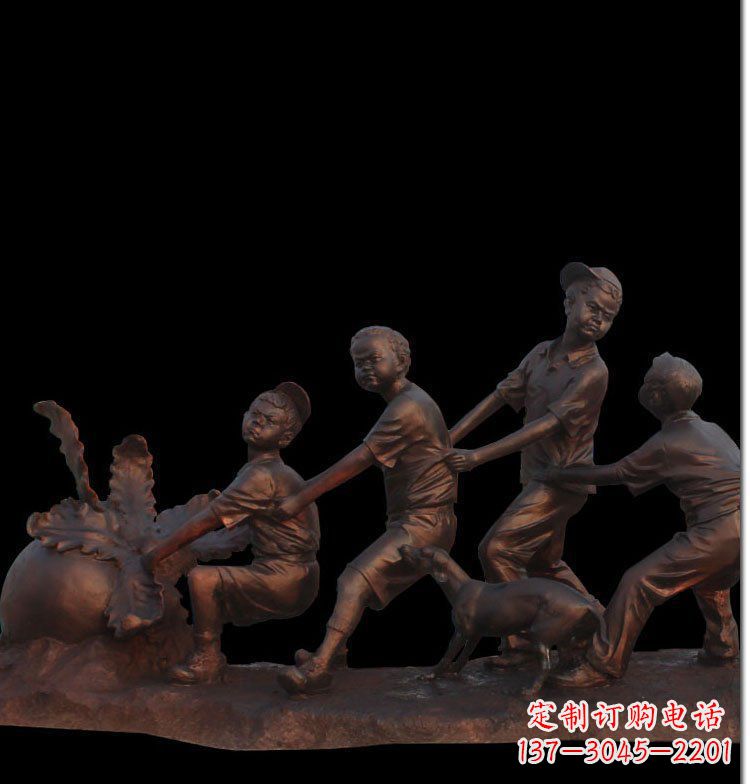 许昌精美玻璃钢仿铜拔萝卜人物雕塑