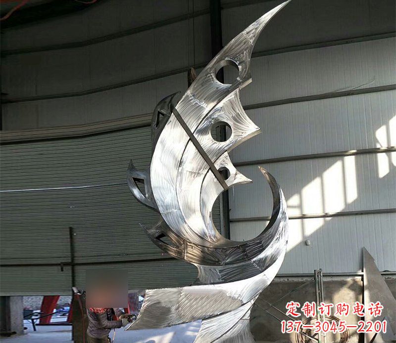 许昌公园不锈钢抽象凤凰景观雕塑 (3)