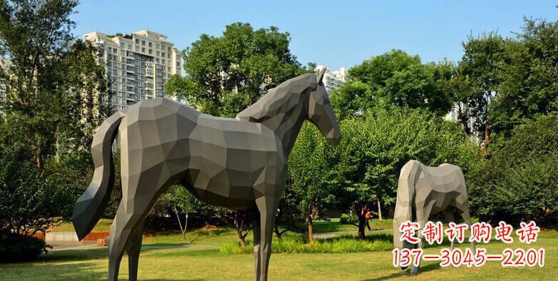 许昌公园不锈钢抽象马动物雕塑 (3)