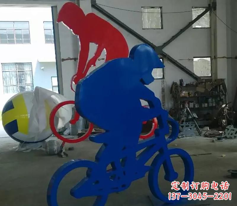 许昌公园不锈钢骑自行车运动人物雕塑