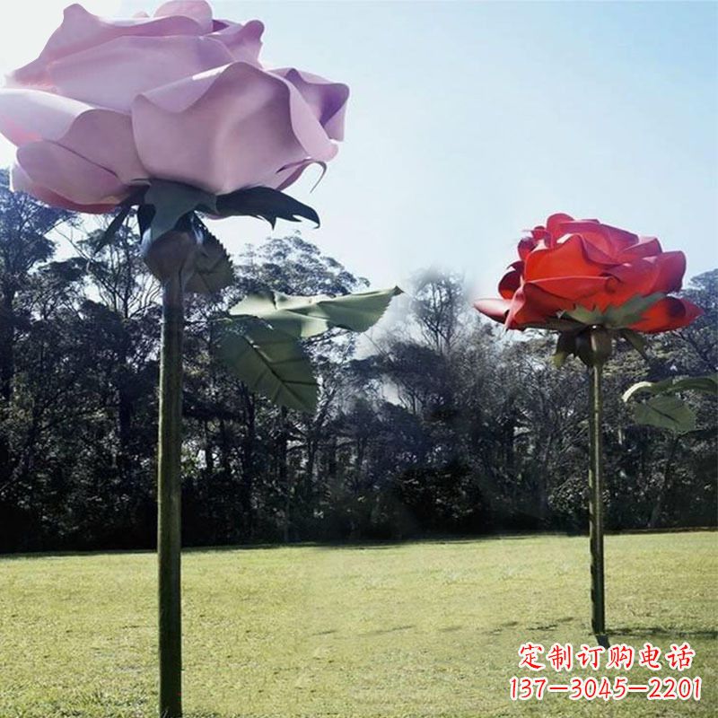 许昌公园草坪不锈钢玫瑰花雕塑摆件