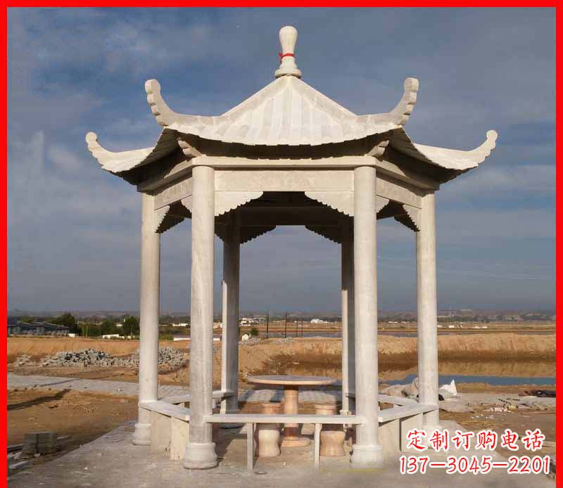 许昌公园大理石六角石雕凉亭 (2)