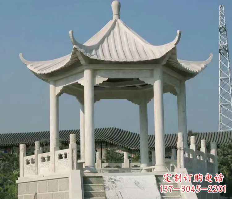 许昌公园大理石六角石雕凉亭 (3)
