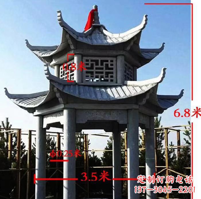 许昌杰出的大理石六角石双层凉亭雕塑