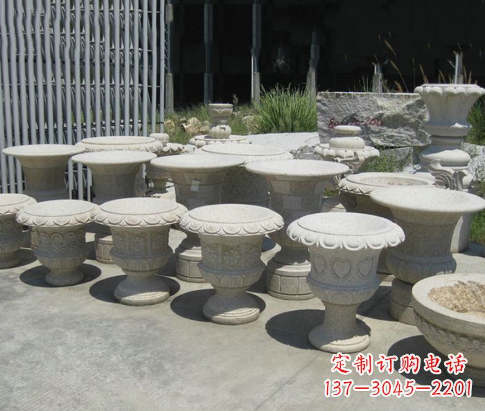 许昌公园景观大理石花盆石雕 (6)