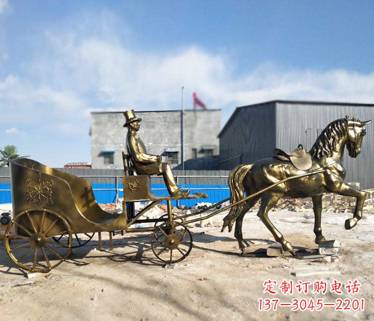 许昌公园景观坐着马车的人物铜雕
