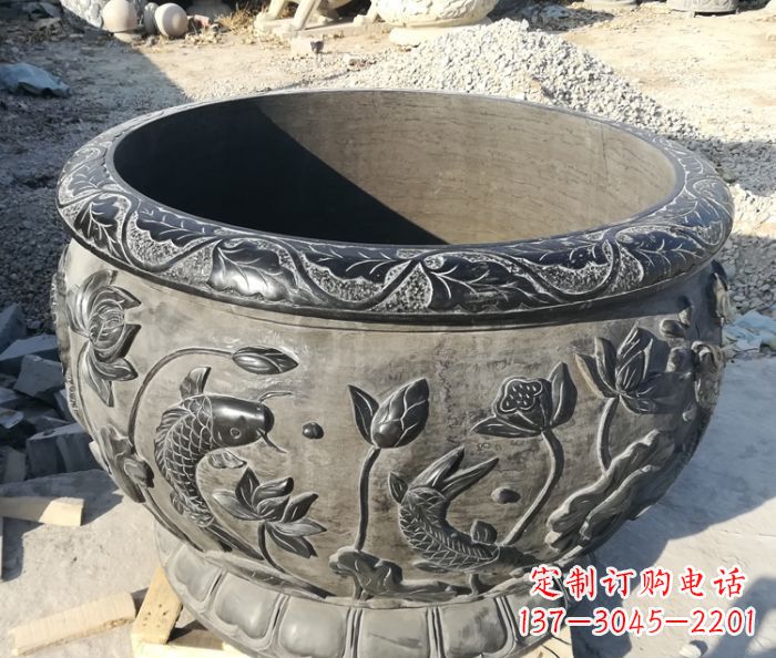 许昌青石仿古雕塑荷花水缸