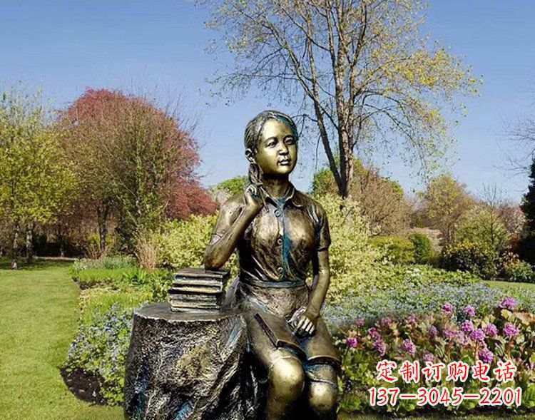 许昌铜雕儿童看书雕塑
