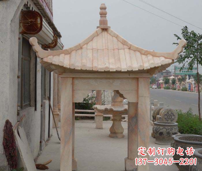 许昌精美红六角石凉亭雕塑