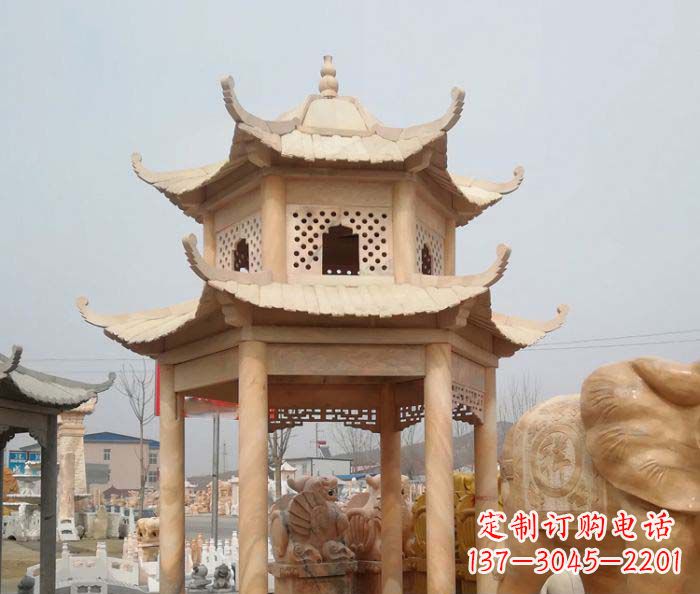 许昌红双层六角石凉亭雕塑