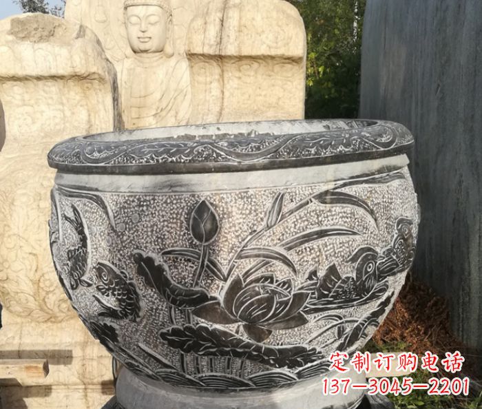 许昌室内装饰用鸳鸯荷花浮雕水缸