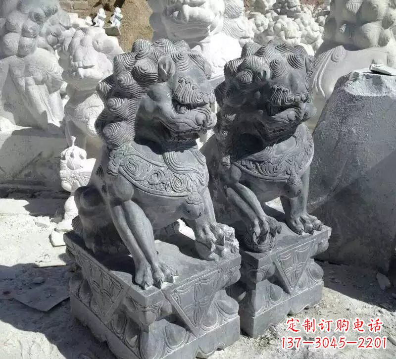 许昌古代青石狮子雕塑