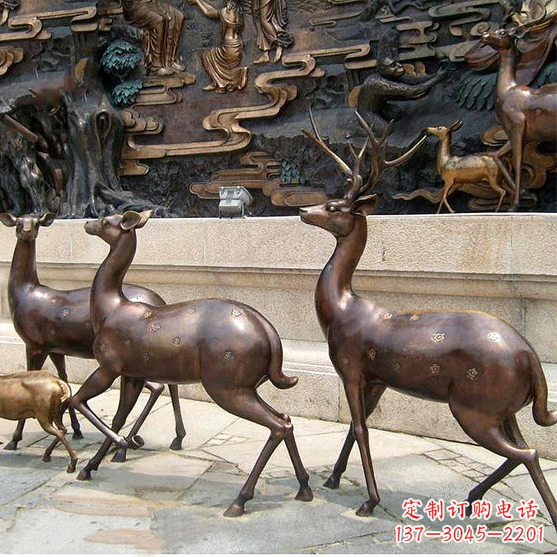 许昌古铜色梅花鹿铜雕精美塑型