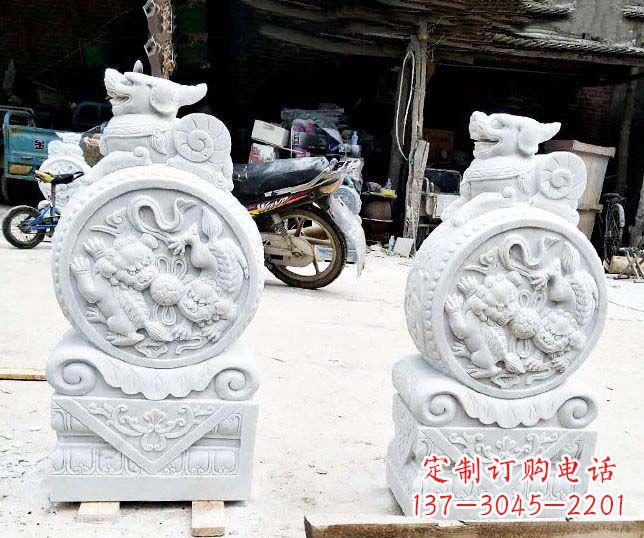 许昌汉白玉招财门墩雕塑