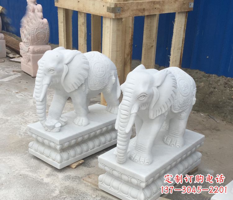 许昌汉白玉吉祥如意门口招财大象石雕 (2)