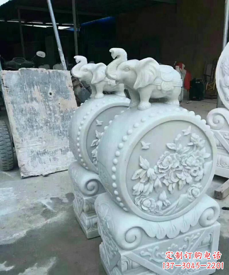许昌汉白玉小象抱鼓石雕