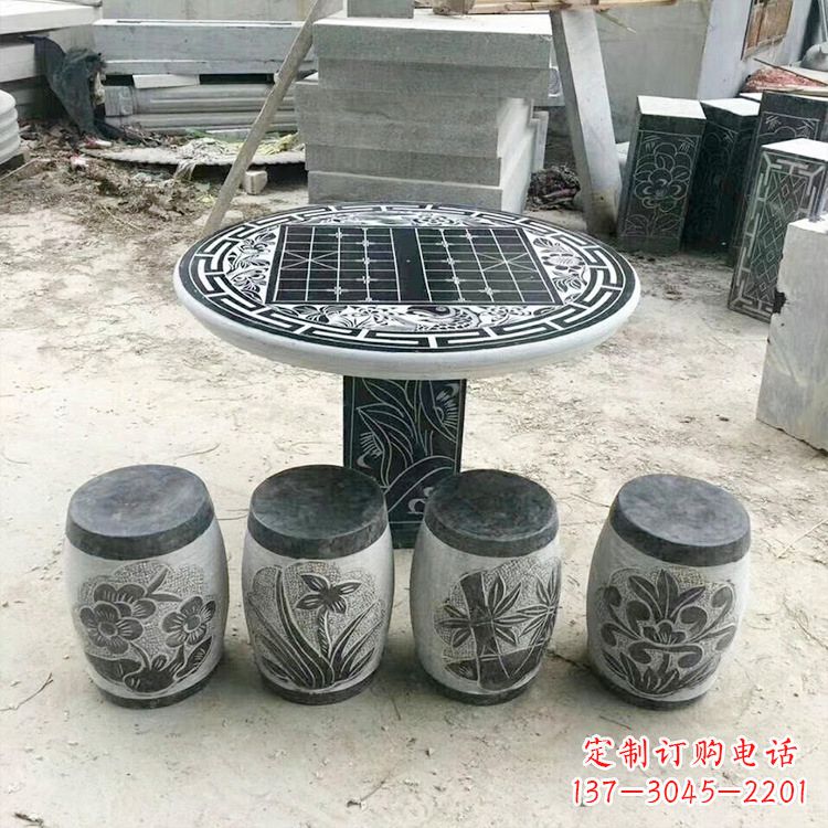 许昌精美梅兰竹菊形石桌凳，无与伦比的艺术美感