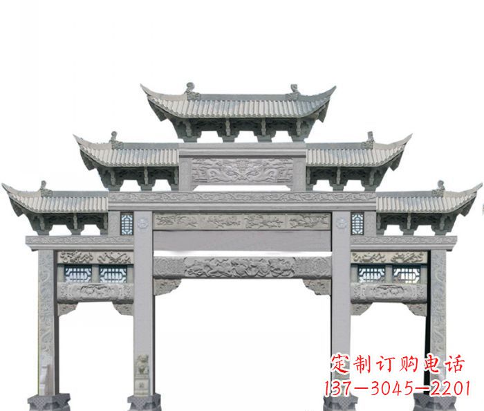 许昌农村三门牌坊石雕 (6)