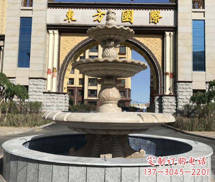 许昌三层欧式喷泉石雕，为小区增添质感