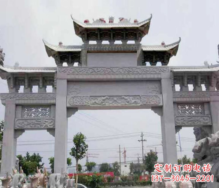 许昌三门大理石牌坊石雕 (3)