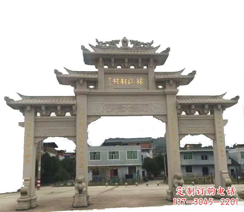 许昌三门牌坊仿古石雕,雕刻精美传承传统