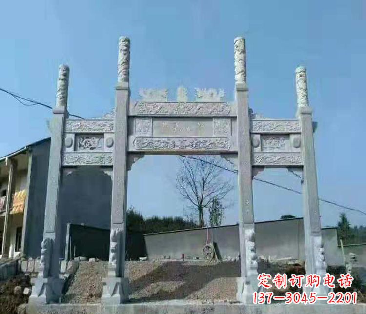 许昌三门仿古牌坊石雕,精致雕刻典雅之美