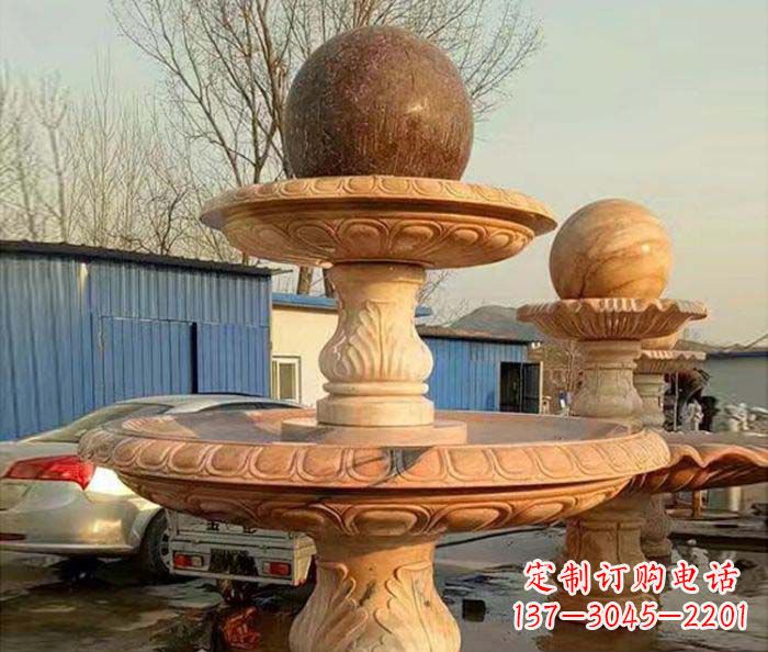 许昌双层风水球晚霞红喷泉石雕