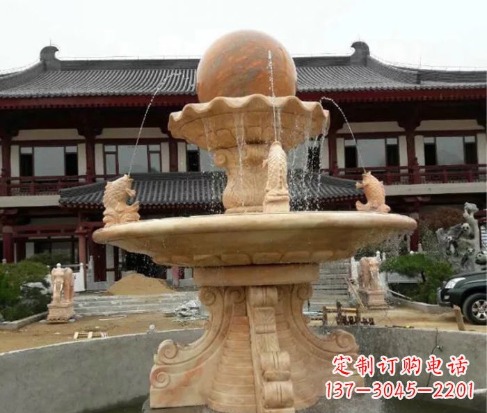 许昌双层风水球喷泉晚霞红石雕