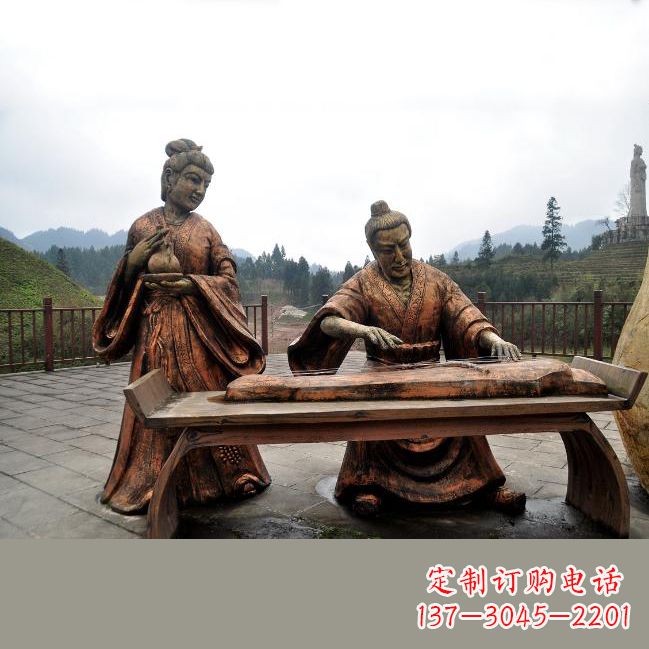 许昌司马相如与卓文君铜雕塑像-城市广场历史名人情景雕塑