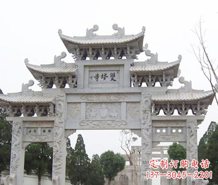 许昌寺庙三门牌坊石雕 (2)
