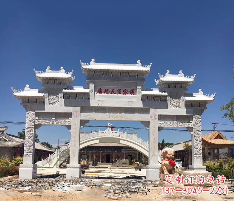 许昌寺庙三门五楼石牌坊石雕_1