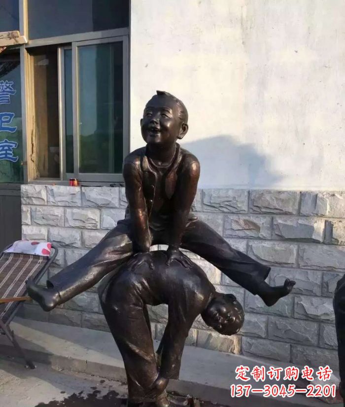 许昌跳马儿童铜雕 (2)