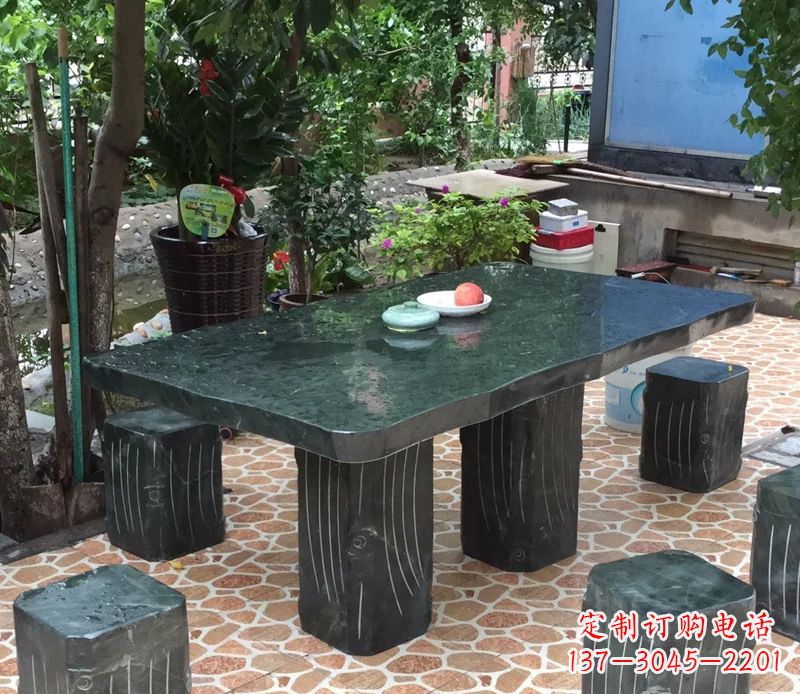 许昌庭院长方形石桌凳雕塑