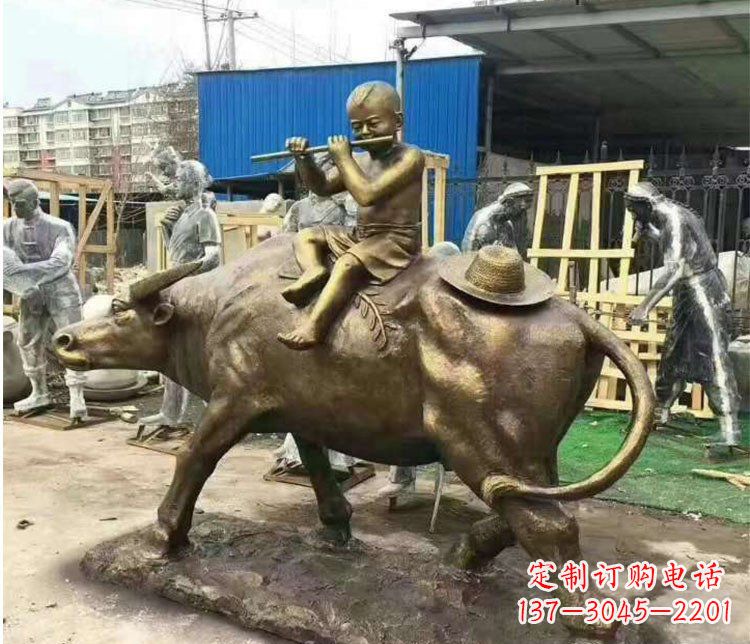 许昌铜雕户外牧童骑牛雕塑摆件