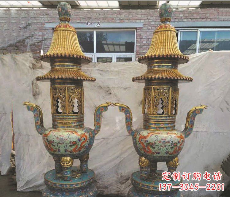 许昌铜雕景泰蓝香炉雕塑摆件